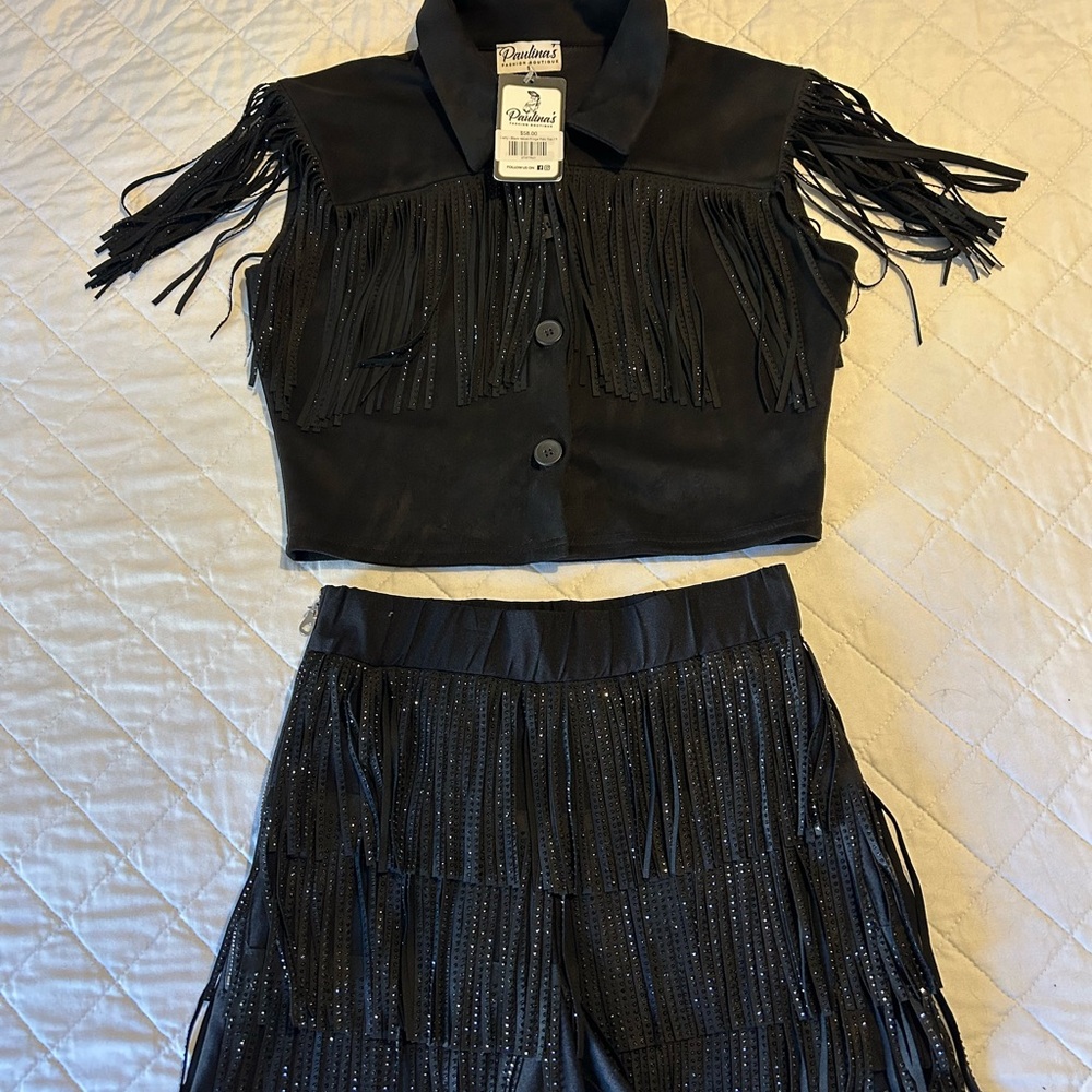 Black Fringe Two-Piece Set - Picture 7 of 13